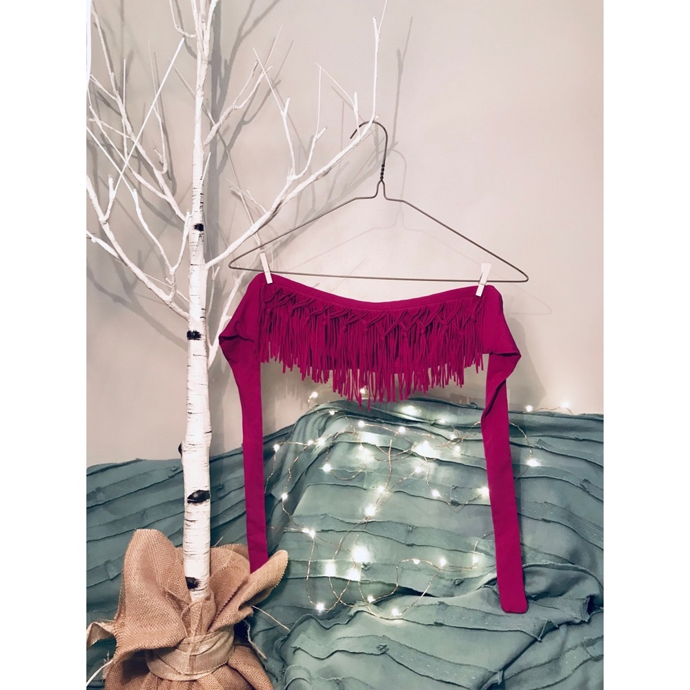 L*Space Knotted Fringe Bandeau Bikini Top